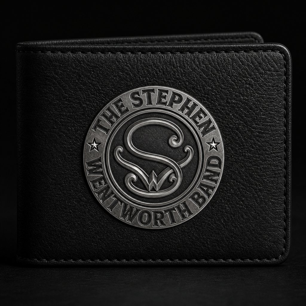 Black leatherette bifold wallet with the band emblem