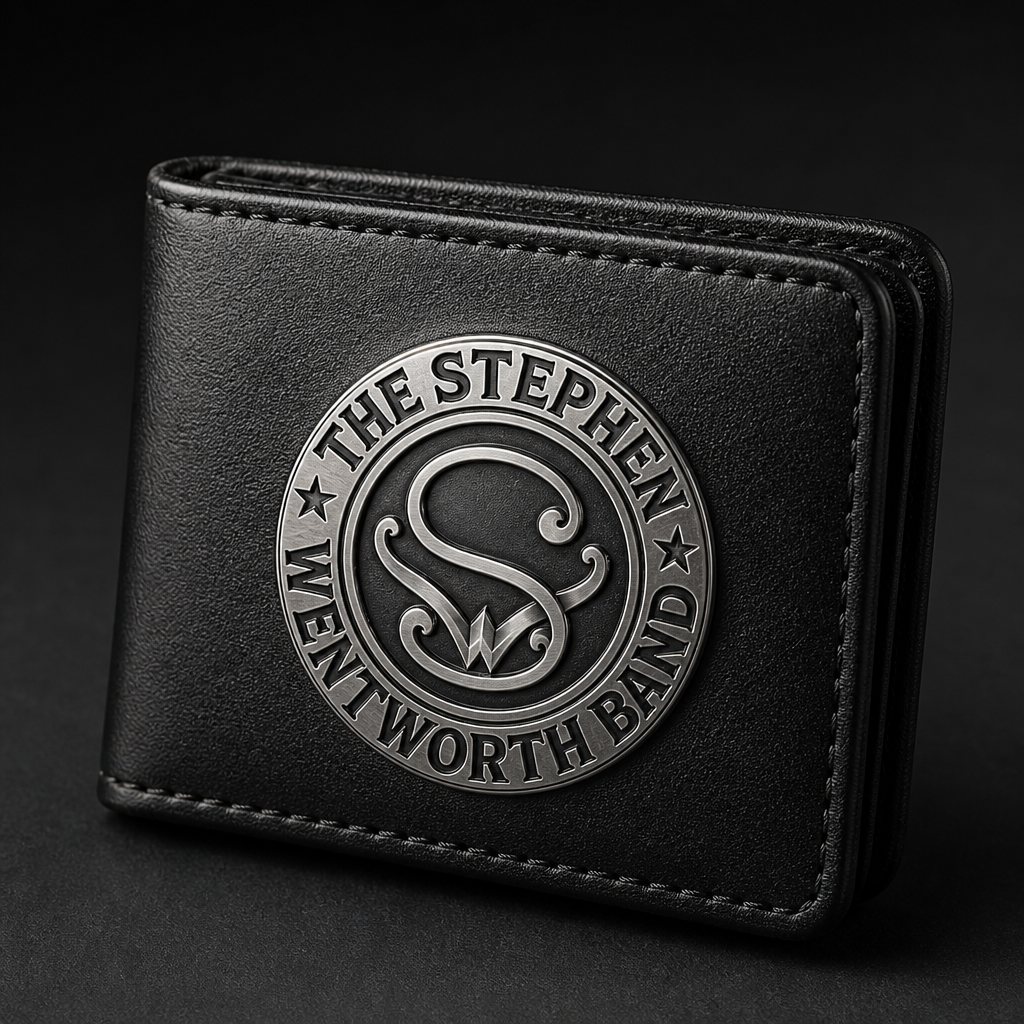 Black leatherette wallet clip with the band emblem