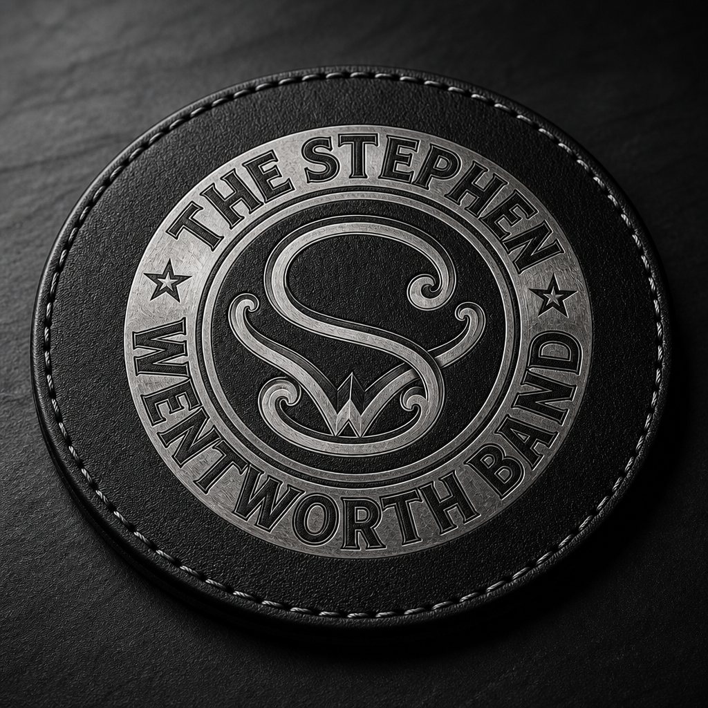 Black leatherette coaster with the engraved band emblem