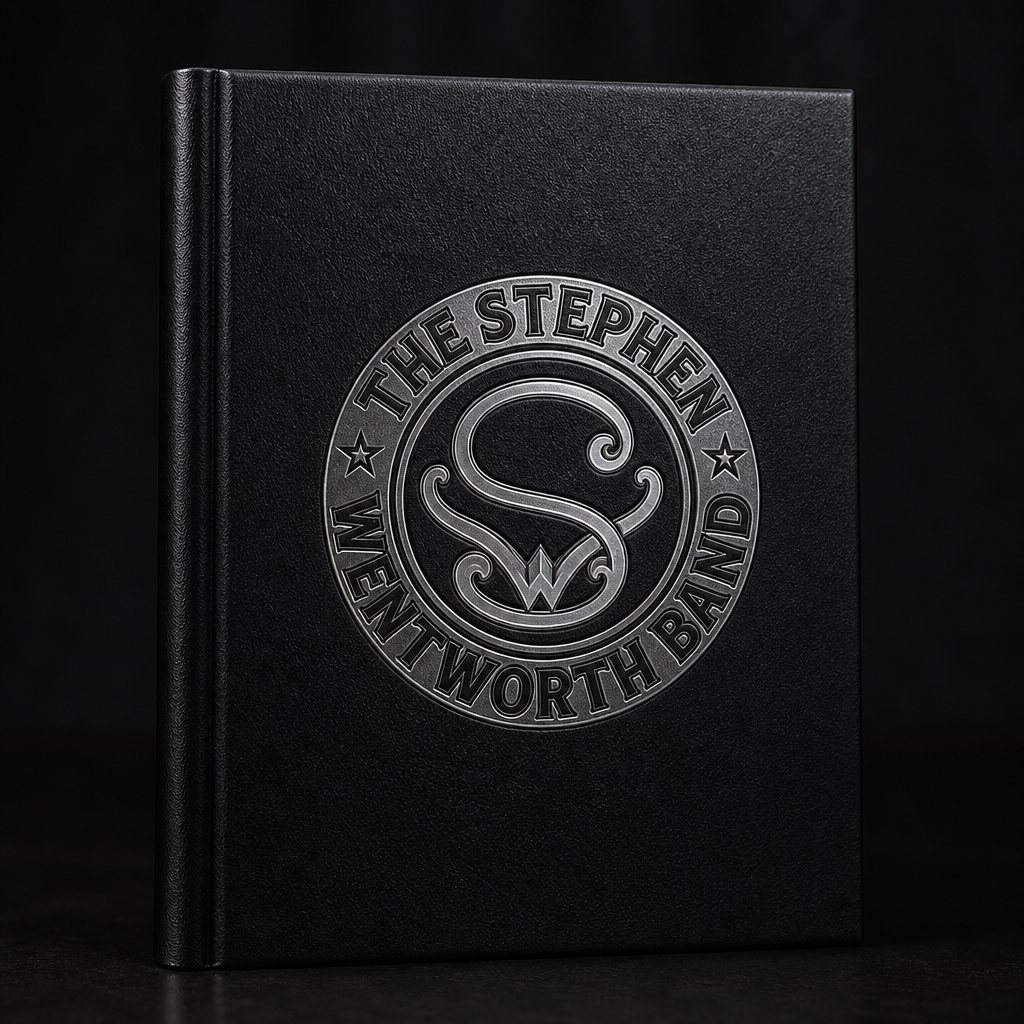 Black leatherette journal with the engraved band emblem