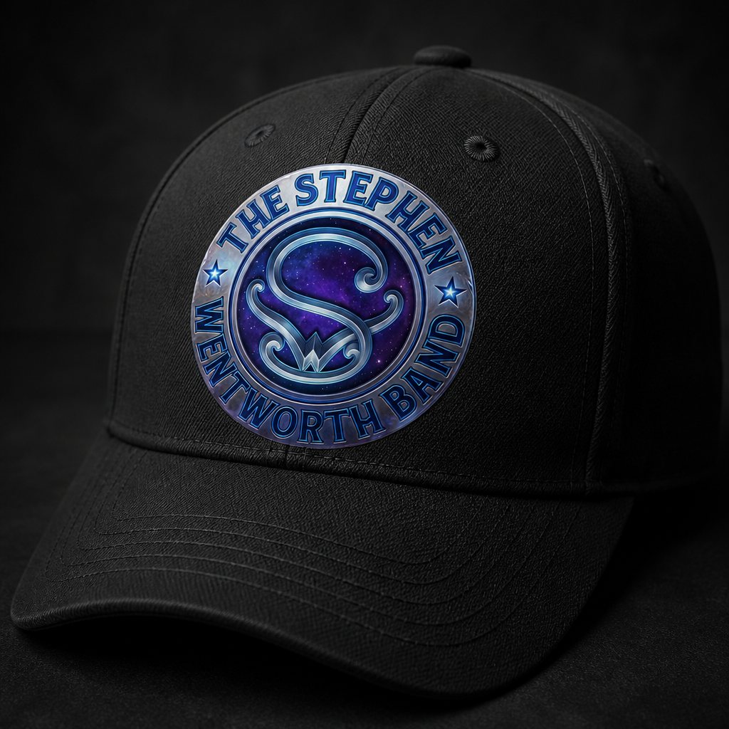 Black cap with a DTF transfer of the Stephen Wentworth Band emblem