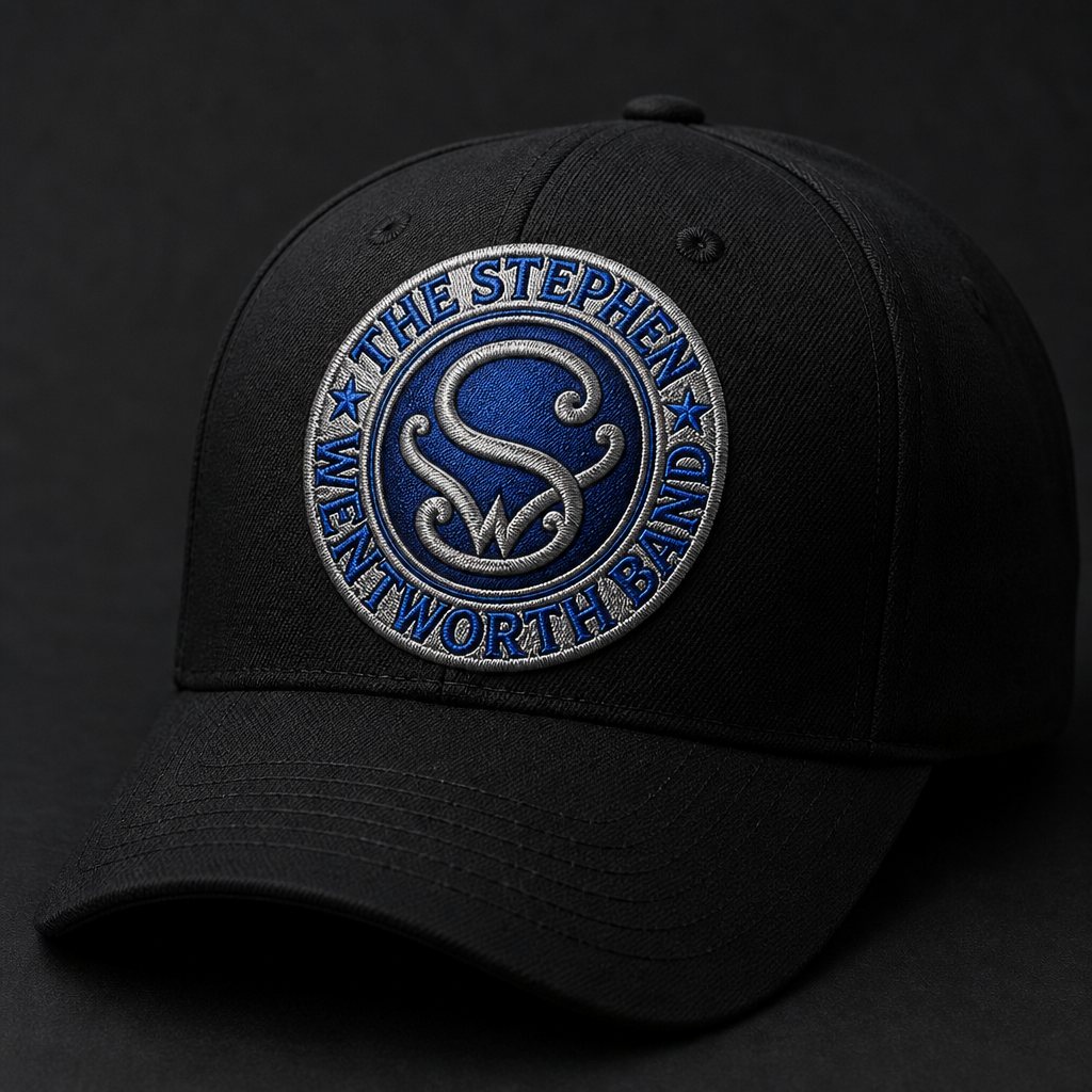 Black baseball cap with an embroidered Stephen Wentworth Band emblem