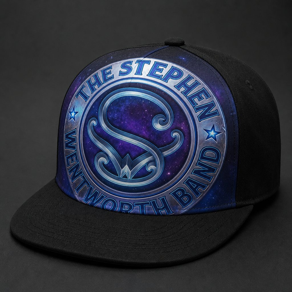 Black snapback with a full-color sublimated Stephen Wentworth Band emblem