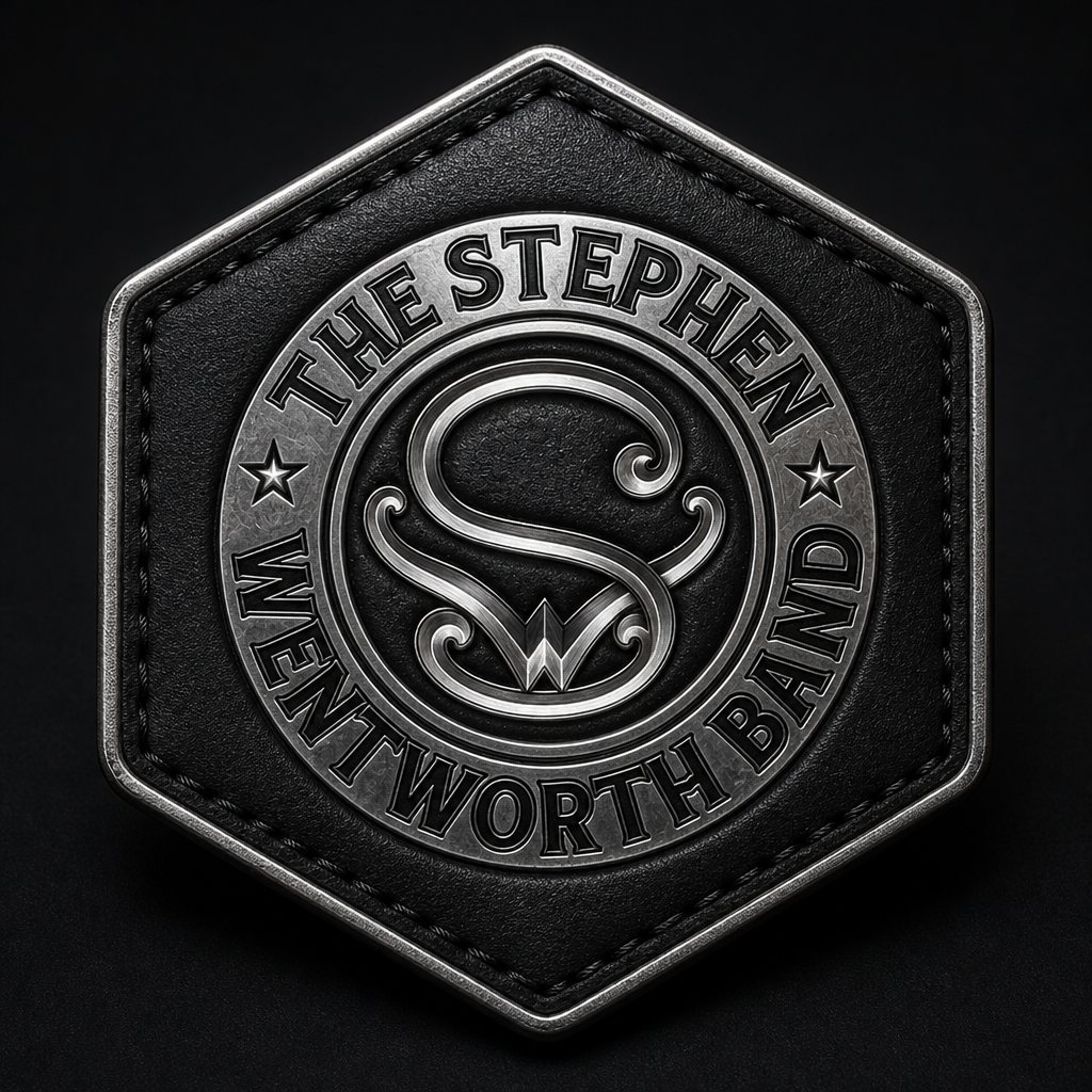 Black hex leatherette patch with the engraved band emblem