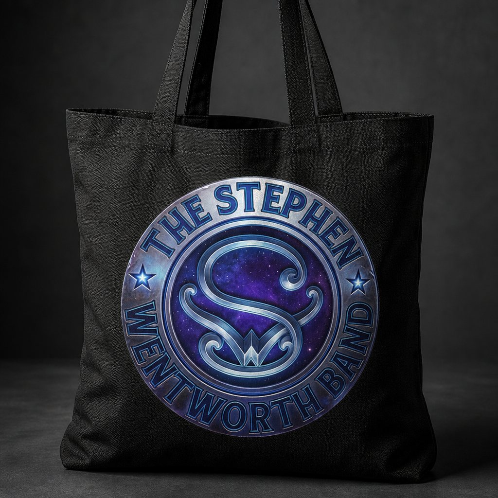 Black canvas tote with the Stephen Wentworth Band circular logo